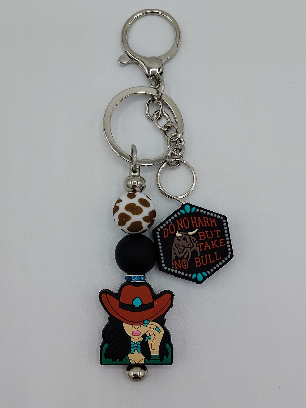 Handcrafted Western Style Keychain/Bag Charm with Turquoise & Coral Accents